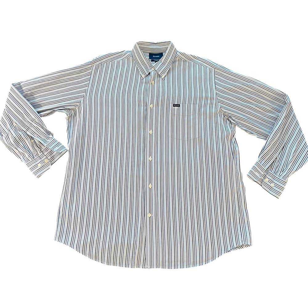 Faconnable Men's Blue White Striped Long Sleeve Button-Down Shirt Size XL - Picture 6 of 9